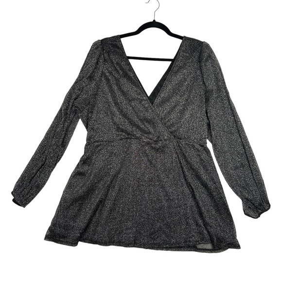 Torrid Size 4 4X Knit Glitter Lurex Surplice Peplum Top Deep Black Metallic - Picture 5 of 10